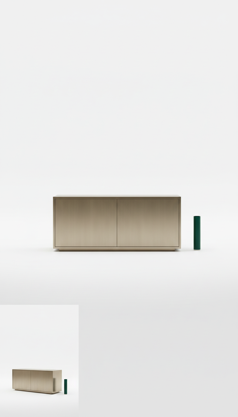 Minimalist sideboard in brushed metal finish