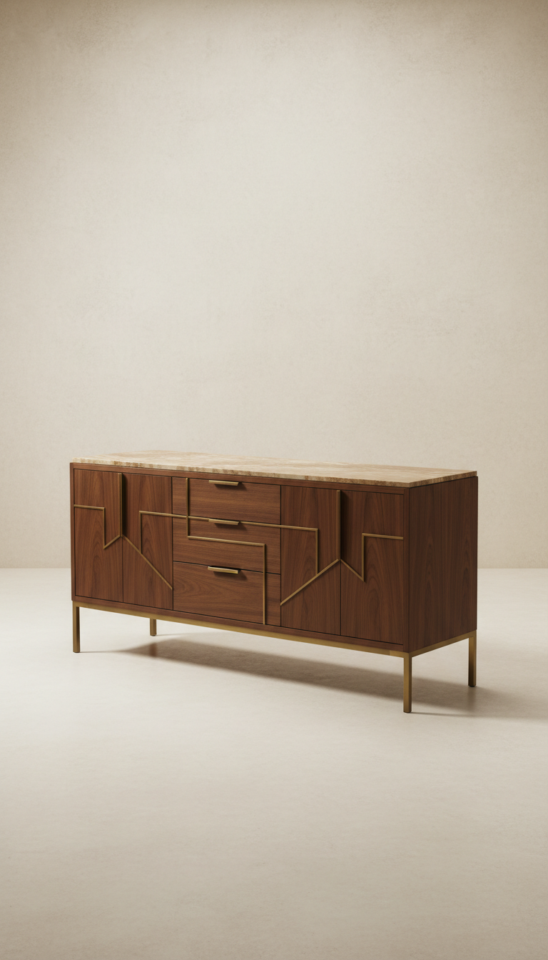 Walnut and brass art sideboard