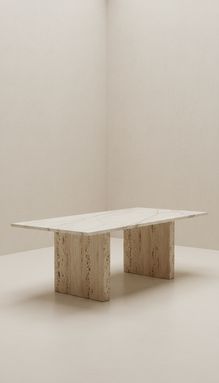 Travertine slab dining table