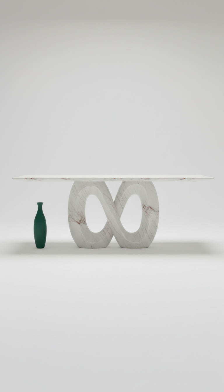 Sculptural marble dining table with bold veining